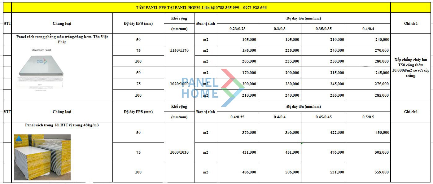 Báo giá tấm tường panel EPS