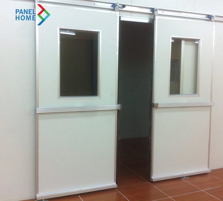 Cửa trượt panel 2 cánh có ô kính
