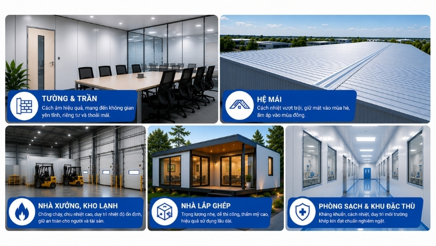 Ứng dụng thực tế của panel bông khoáng trong xây dựng