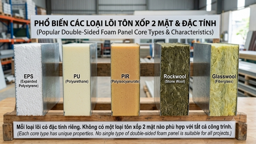 Các loại lõi cách nhiệt của tôn xốp 2 mặt