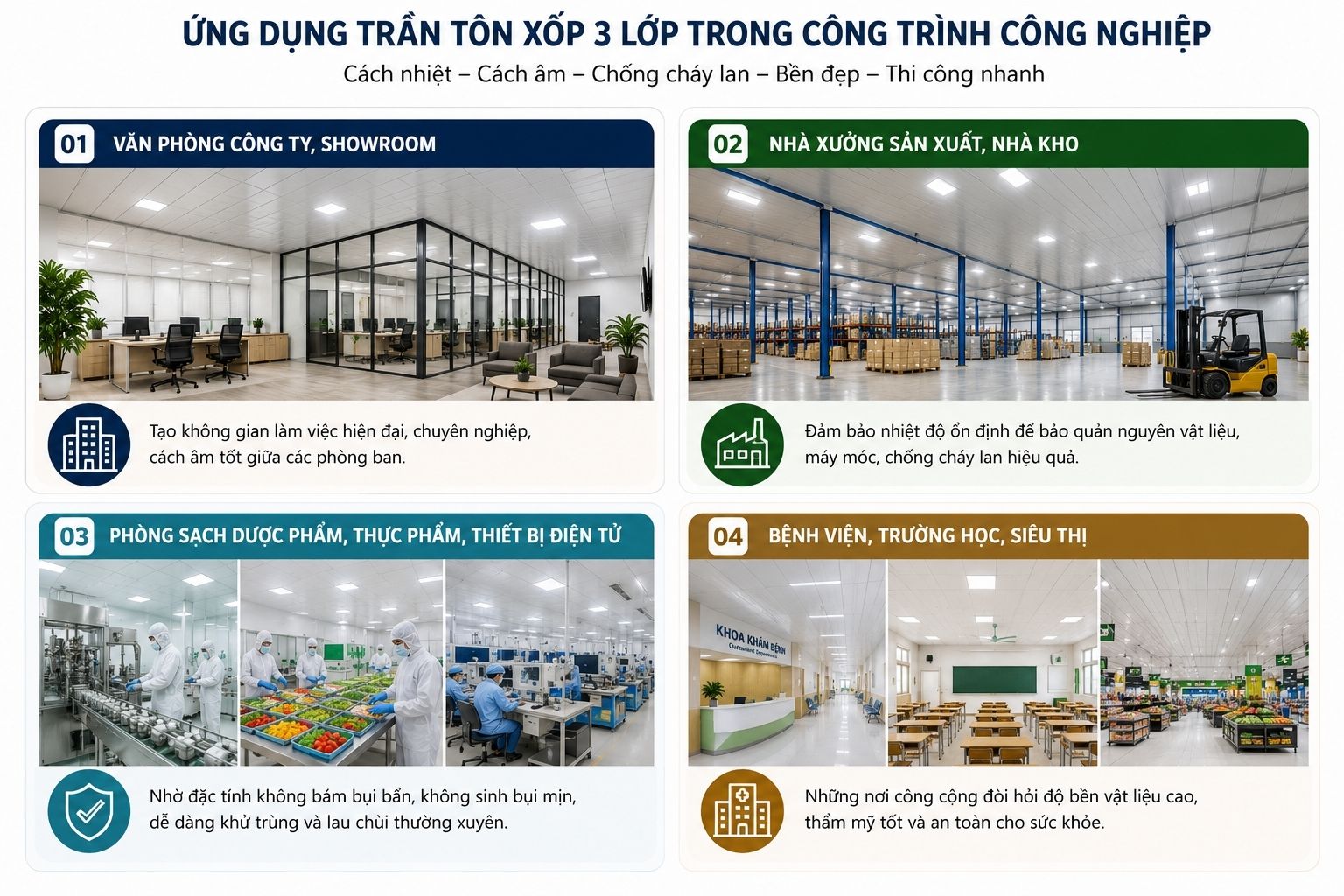 ứng dụng trần tôn xốp trong nhà xưởng công nghiệp