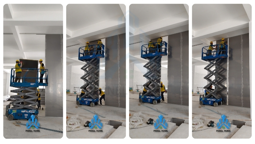 Lắp dựng tấm panel đầu tiên bằng hệ ngàm âm dương