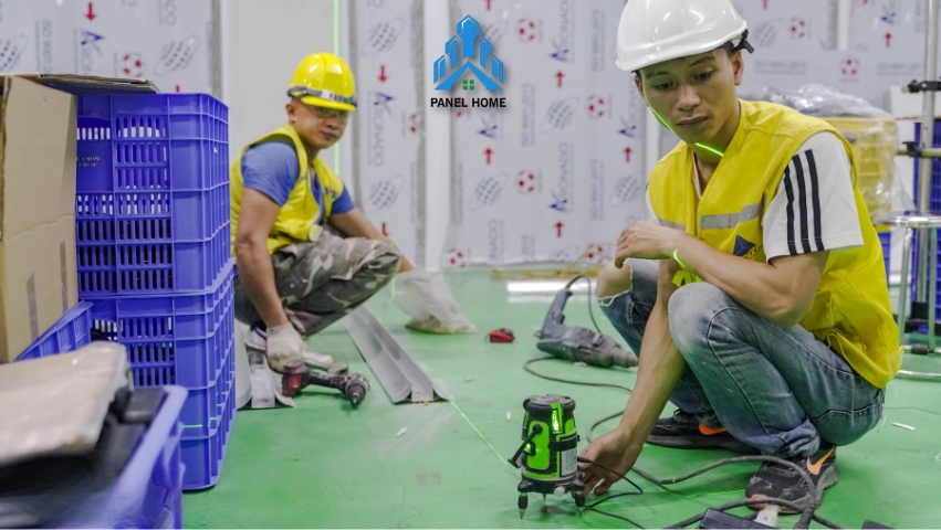 Lắp đặt thanh U nhôm làm bệ đỡ tấm panel